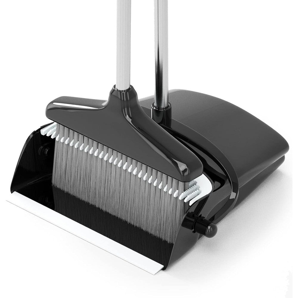 Befenton broom with dustpan combo set front view showing long handle and black grey design