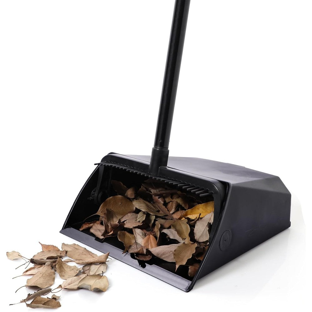 Eyliden upright commercial dustpan front view showing black heavy duty collection bin.
