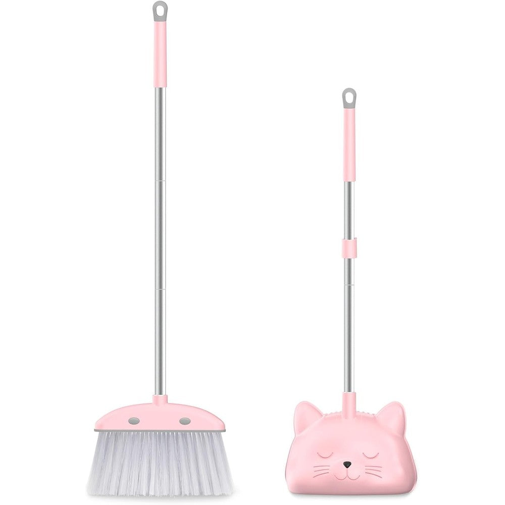 Nacena kids mini broom and dustpan set pink cat design