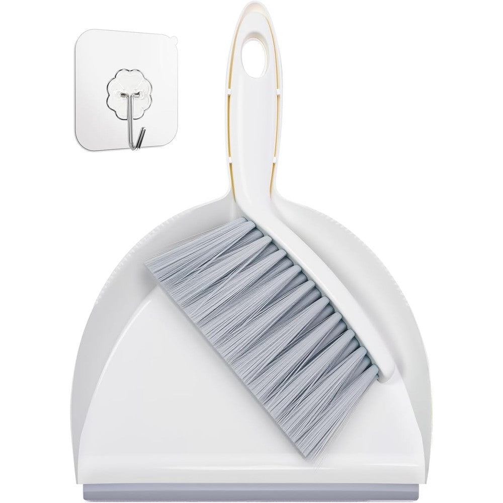 Mini handheld broom and dustpan set in white and puff gray