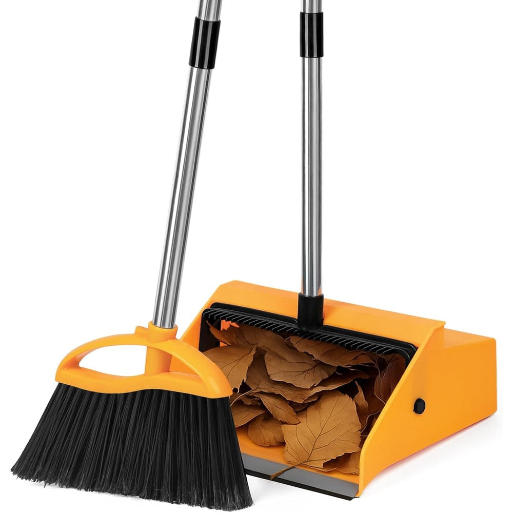 Reewii commercial broom and dustpan set front view
