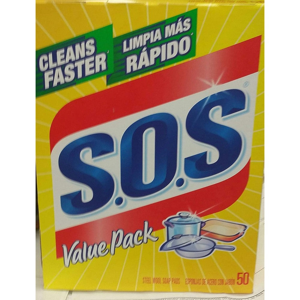 Clorox S.O.S Steel Wool Soap Pads 50 Count front box view authentic cleaning product
