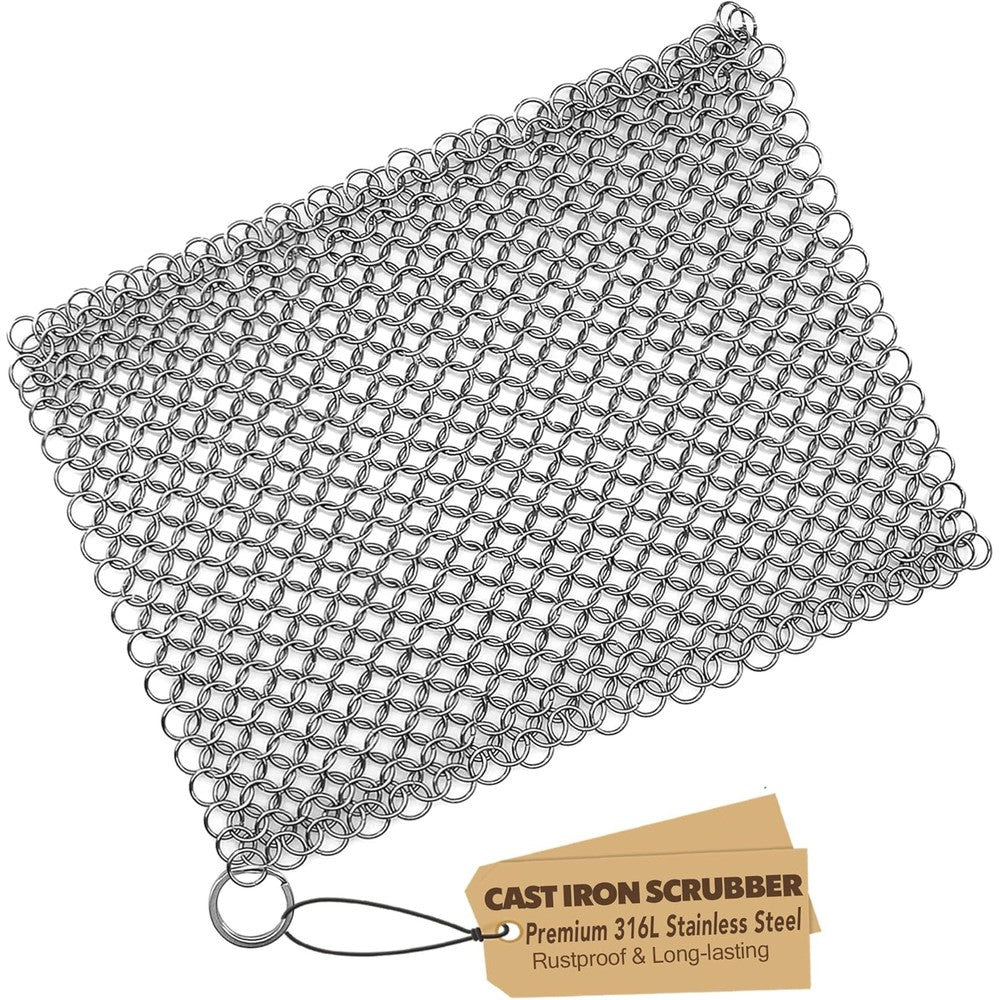 TOPULORS cast iron scrubber front view 316 stainless steel mesh