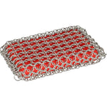 Lodge ACM10R41 chainmail scrubbing pad front view for cast iron cleaning.