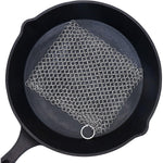 BabriInta Cast Iron Cleaner 6 inch stainless steel chainmail scrubber front view for cookware maintenance.