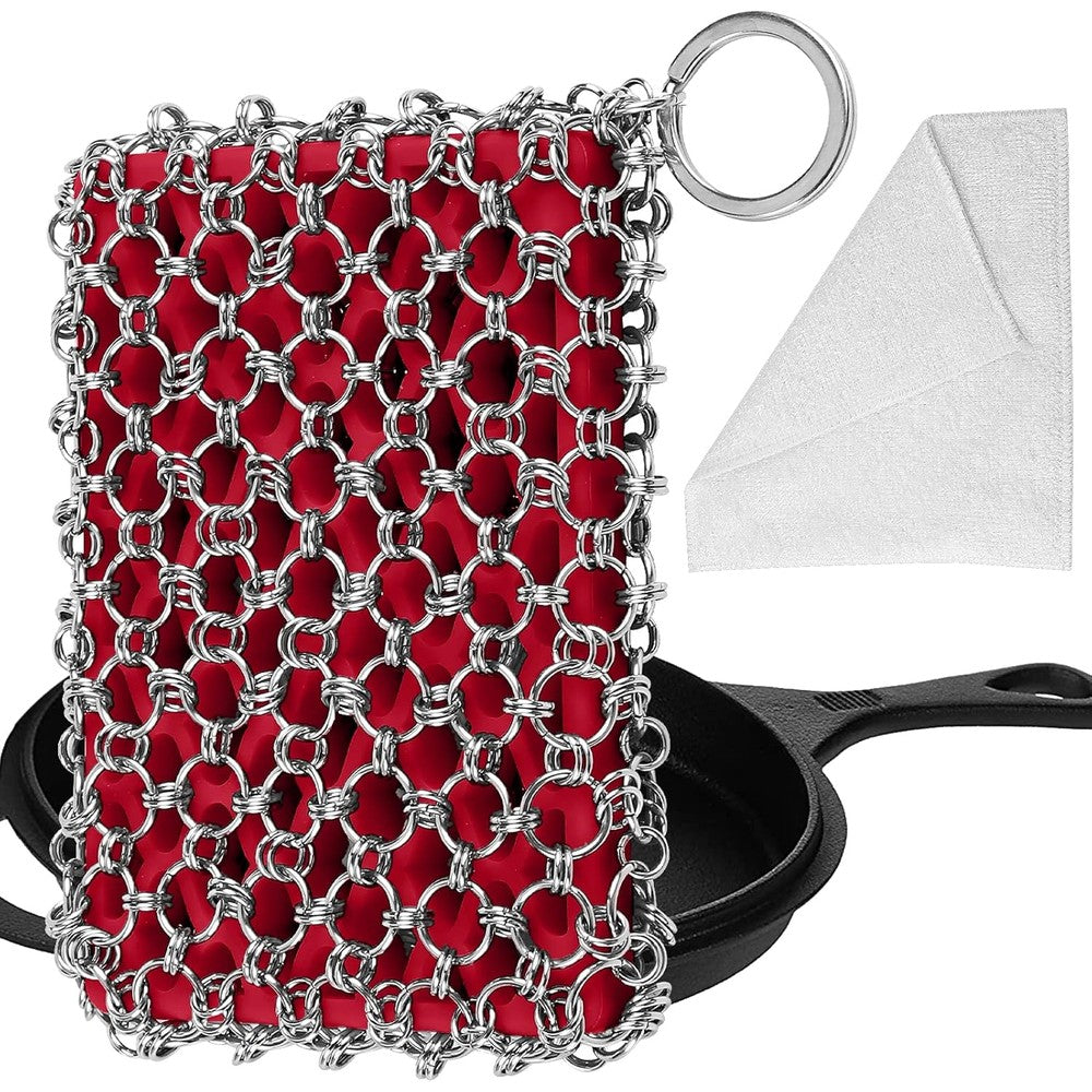 Herda 316L cast iron scrubber front view for skillet cleaning