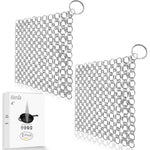 Herda 316 stainless steel chainmail scrubber front view for cast iron cleaning