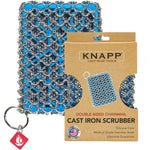 CM Scrubber Knapp Made combo chainmail scrubber front view featuring blue silicone core.