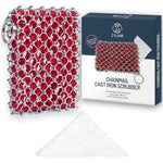 Zylark cast iron scrubber chainmail with red silicone insert front view showing premium packaging