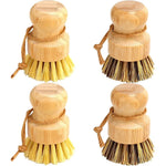 Aisuly Bamboo Dish Brush Set front view of four piece eco-friendly kitchen scrubbers.