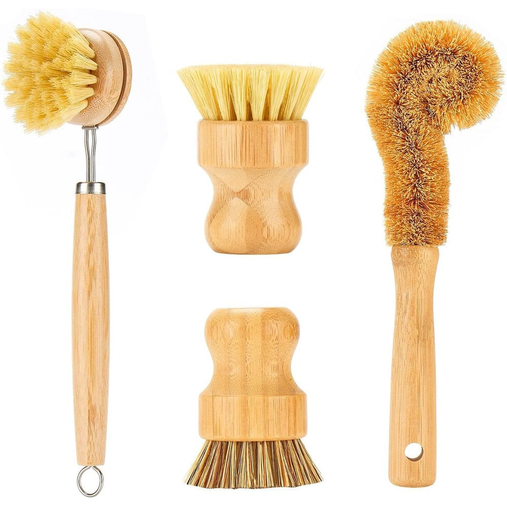SAMEBUTECO Bamboo Dish Brushes Set front view eco-friendly kitchen tools.
