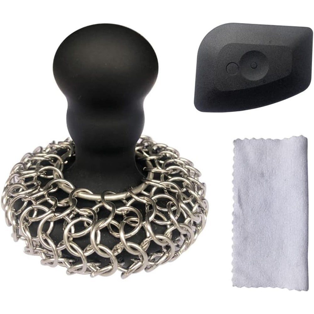 Toiserns 316 Upgraded Chainmail Scrubber front view cast iron cleaner.