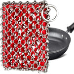 TEZZ Cast Iron Scrubber front view of chainmail mesh and silicone insert