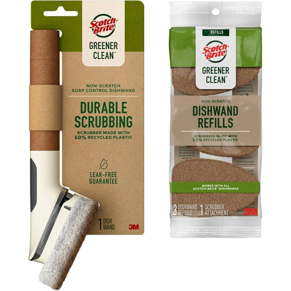 Scotch-Brite Greener Clean Non-Scratch Soap Control Dishwand front view with sustainable packaging.