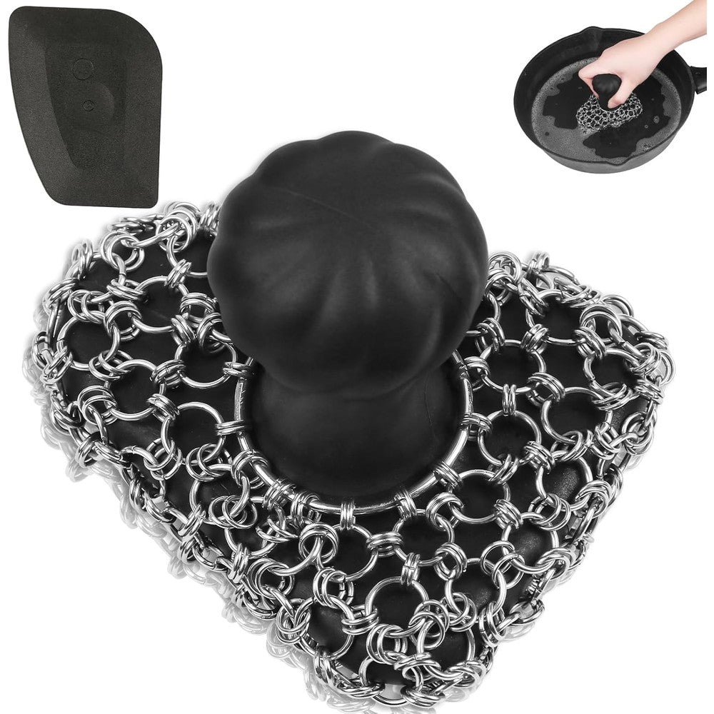 VinYankee Cast Iron Scrubber with ergonomic handle and scraper kit.