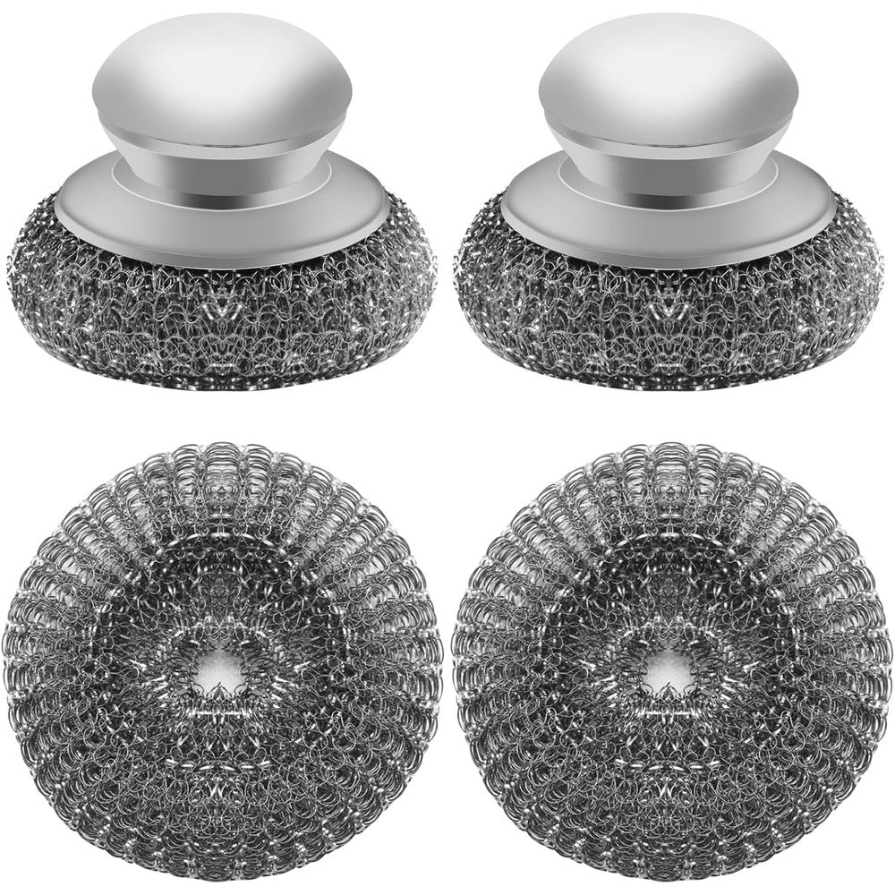 Hingtai Stainless Steel Wool Scrubber front view with ergonomic handle