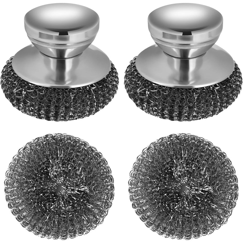 Onewly stainless steel wool scrubber set front view showing two pack cleaning tools with handles