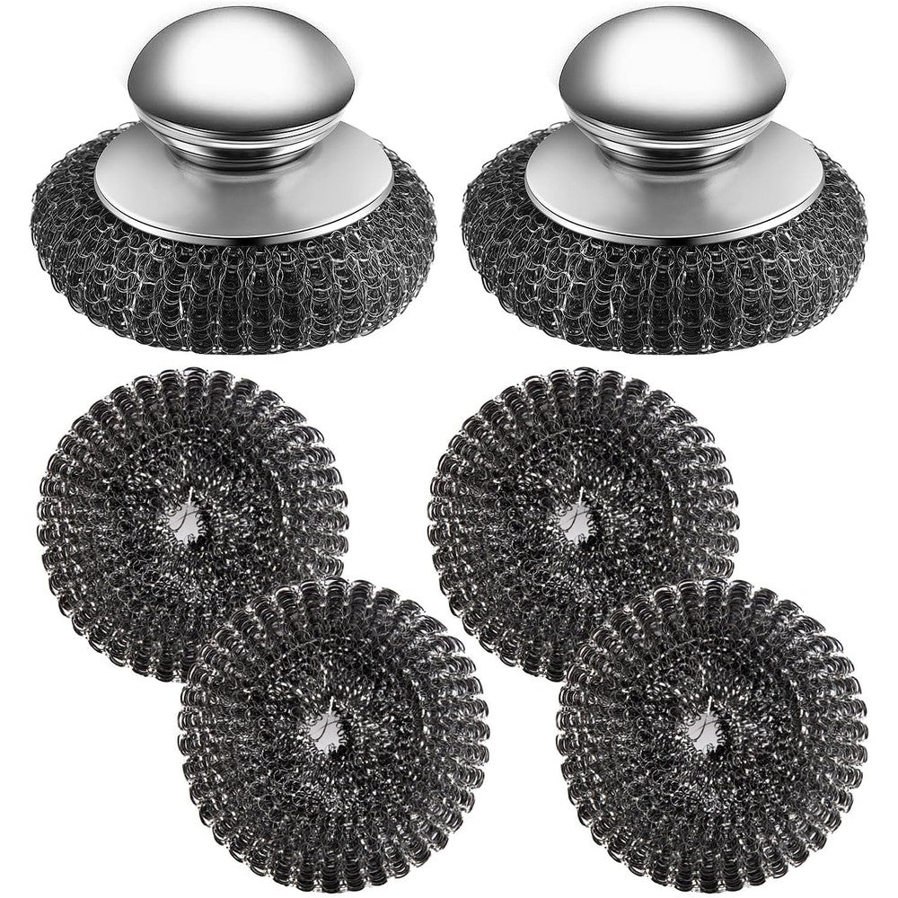 YOBOKO stainless steel wool scrubber front view with ergonomic handle.