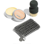 Made In Cookware Three Piece Carbon Steel Cleaning Set showcasing the complete premium kitchenware maintenance kit packaging front view