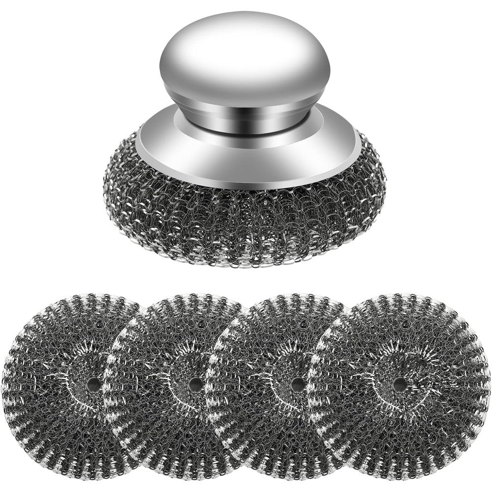 YOBOKO stainless steel wool scrubber handle set front view showing ergonomic grip