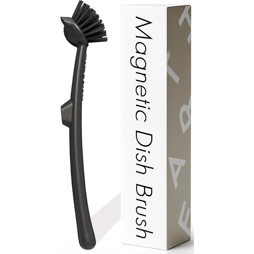 Earth And Mango magnetic dish brush onyx black front view displaying non scratch bristles.