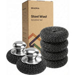 Seadria stainless steel wool scrubber with handle front view