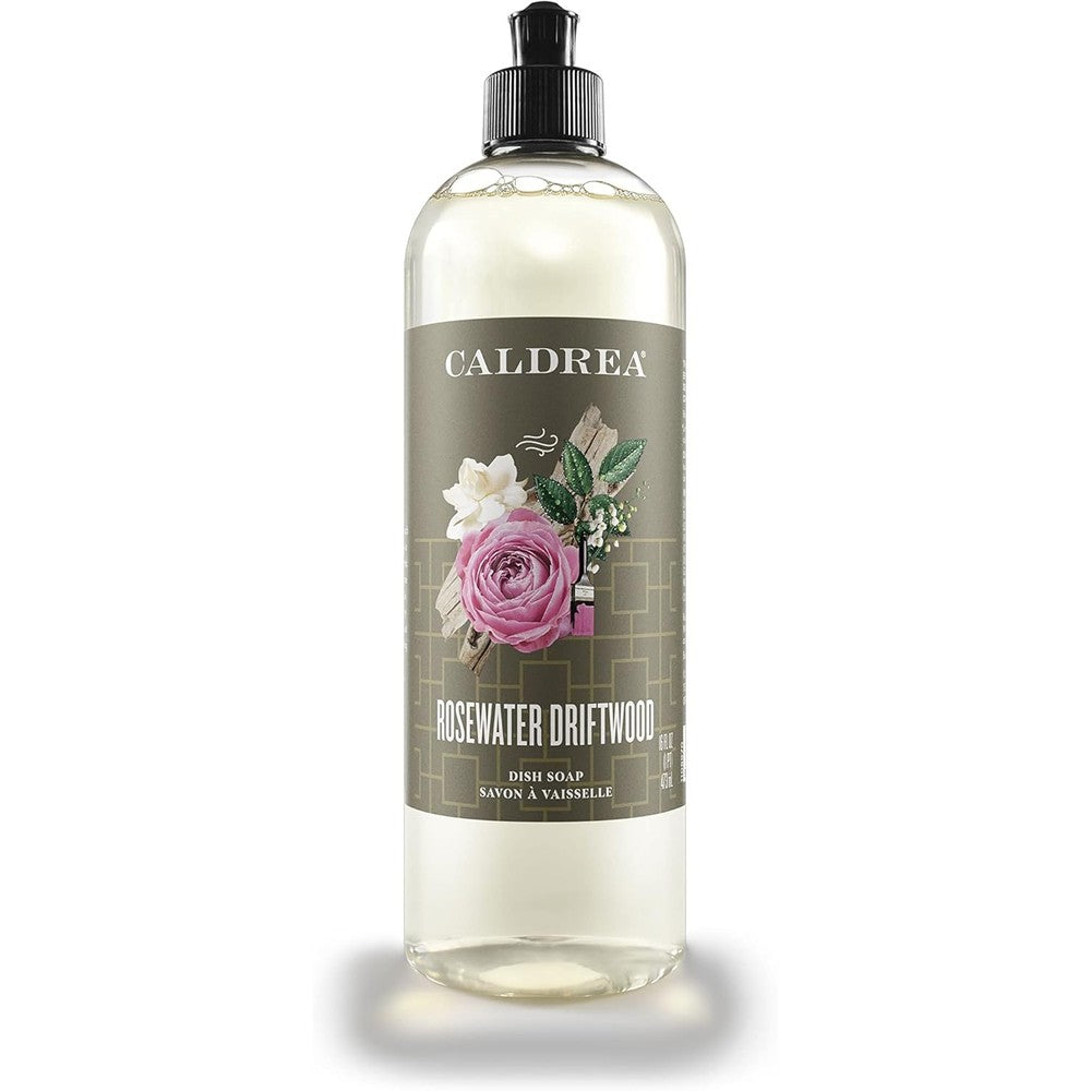 Caldrea Dish Soap, Biodegradable Dishwashing Liquid Made with Soap Bark and Aloe Vera, Rosewater Driftwood Scent, 16 oz