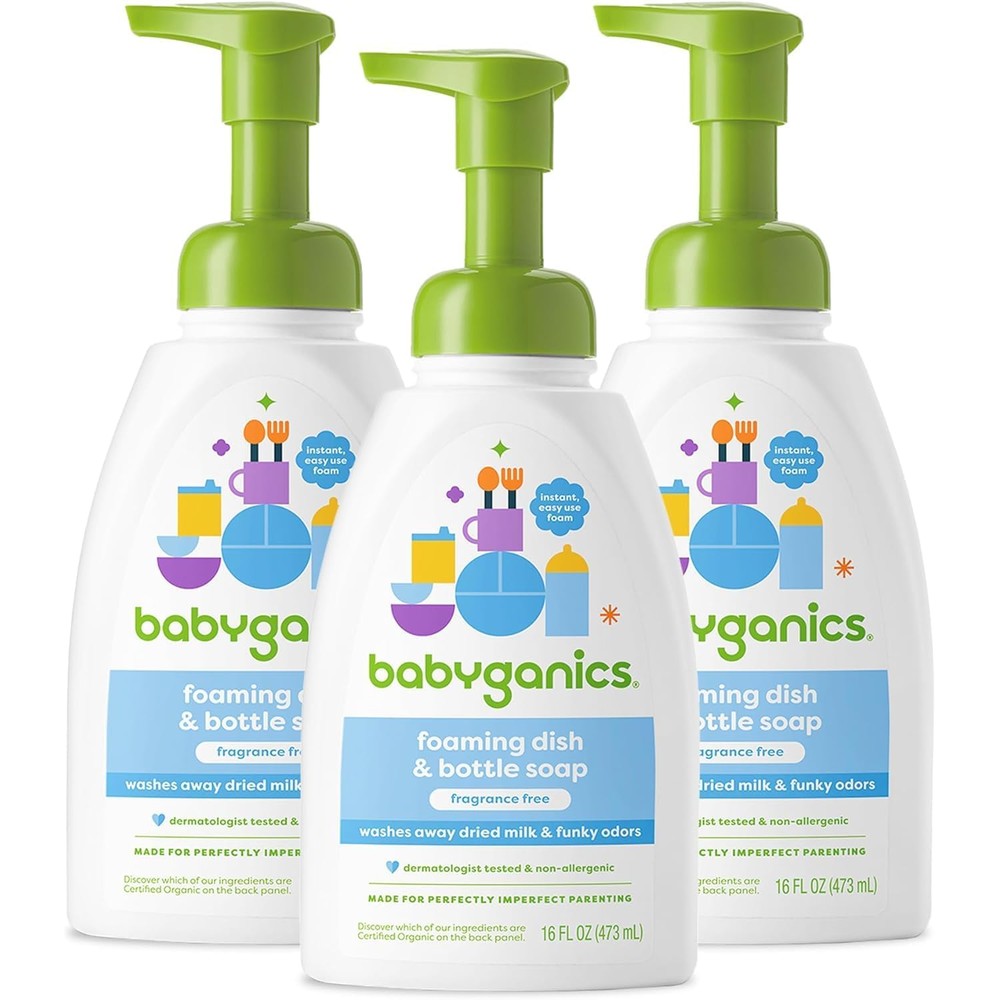 Babyganics Foaming Dish Soap, Pump Bottle, Fragrance Free, 16oz, 3 Pack