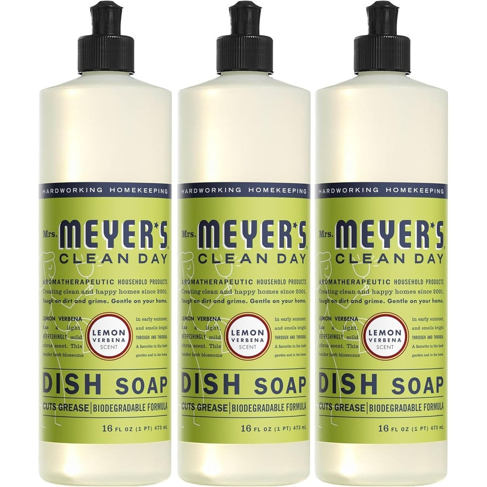 Mrs. Meyer's Clean Day Lemon Verbena Liquid Dish Soap front view authentic imported cleaning supply