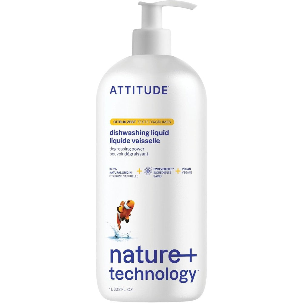 ATTITUDE Dish Soap Citrus Zest front view for eco-friendly cleaning.