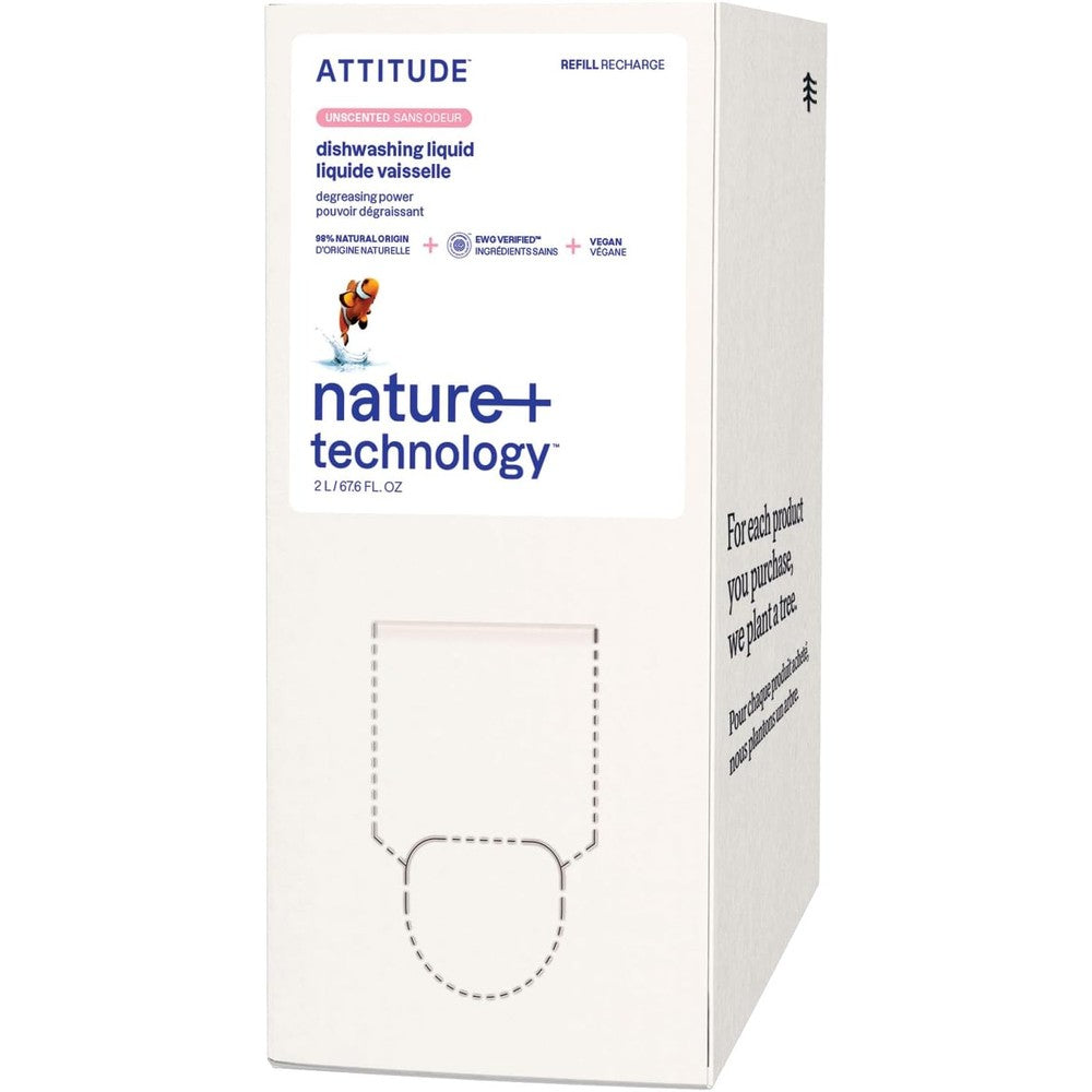 ATTITUDE Dish Soap Refill, EWG Verified, Plant-Based & Vegan Dishwashing Liquid, Naturally Derived, Unscented, 67.6 Fl Oz