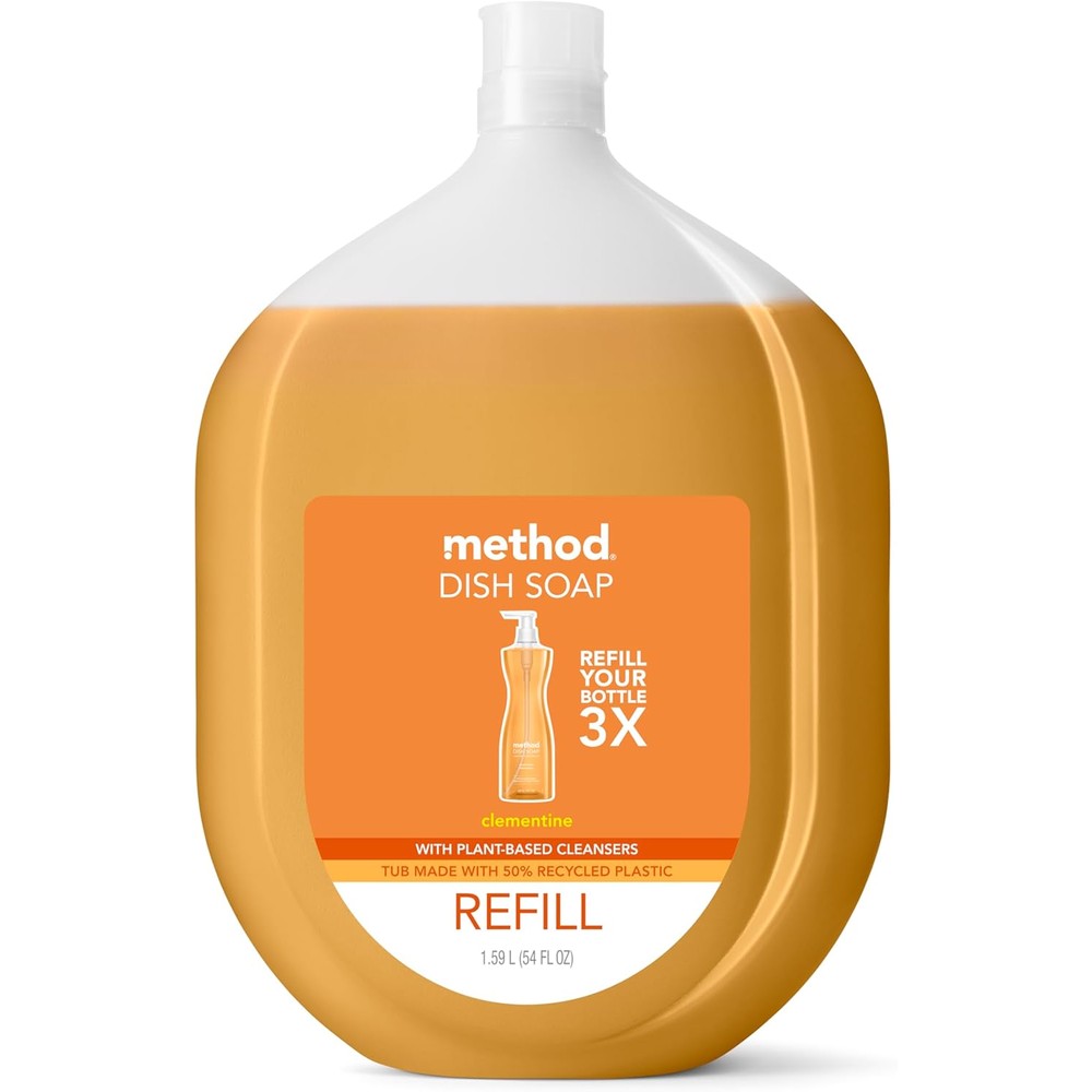 Method Gel Dish Soap Refill, Clementine Scent, Powerful Cleaning Formula, Large Refill Tub, Cuts Through Grease, 54 Fl Oz