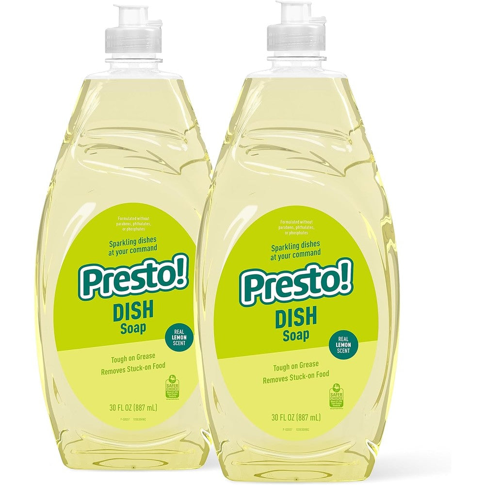 Amazon Brand – Presto! Dish Soap, Lemon Scent, 30 fl oz, Pack of 2
