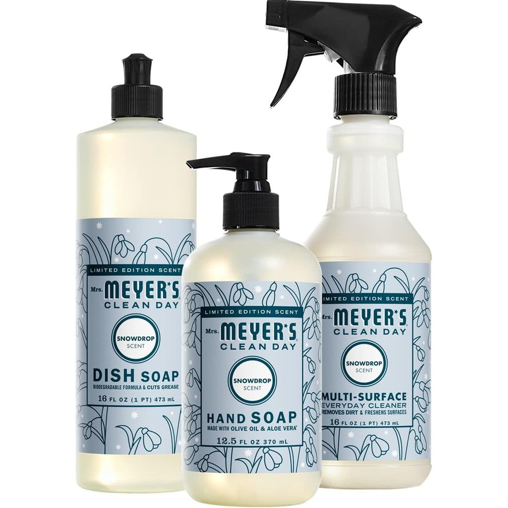 Mrs. Meyer's Clean Day Kitchen Set Snowdrop front view for eco-friendly cleaning.