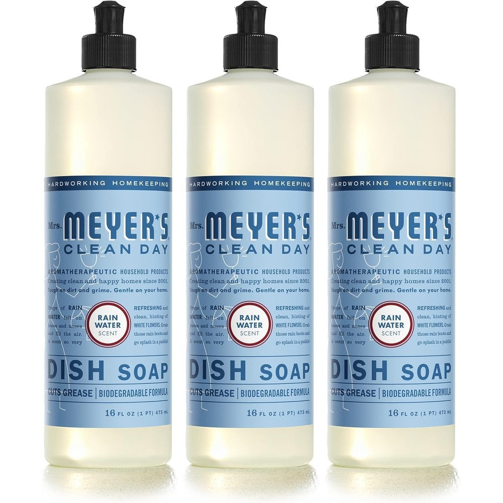 Mrs. Meyer's Clean Day Rain Water dish soap three pack front view