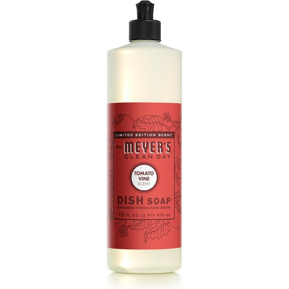 Mrs. Meyer's Clean Day Tomato Vine Liquid Dish Soap bottle front view