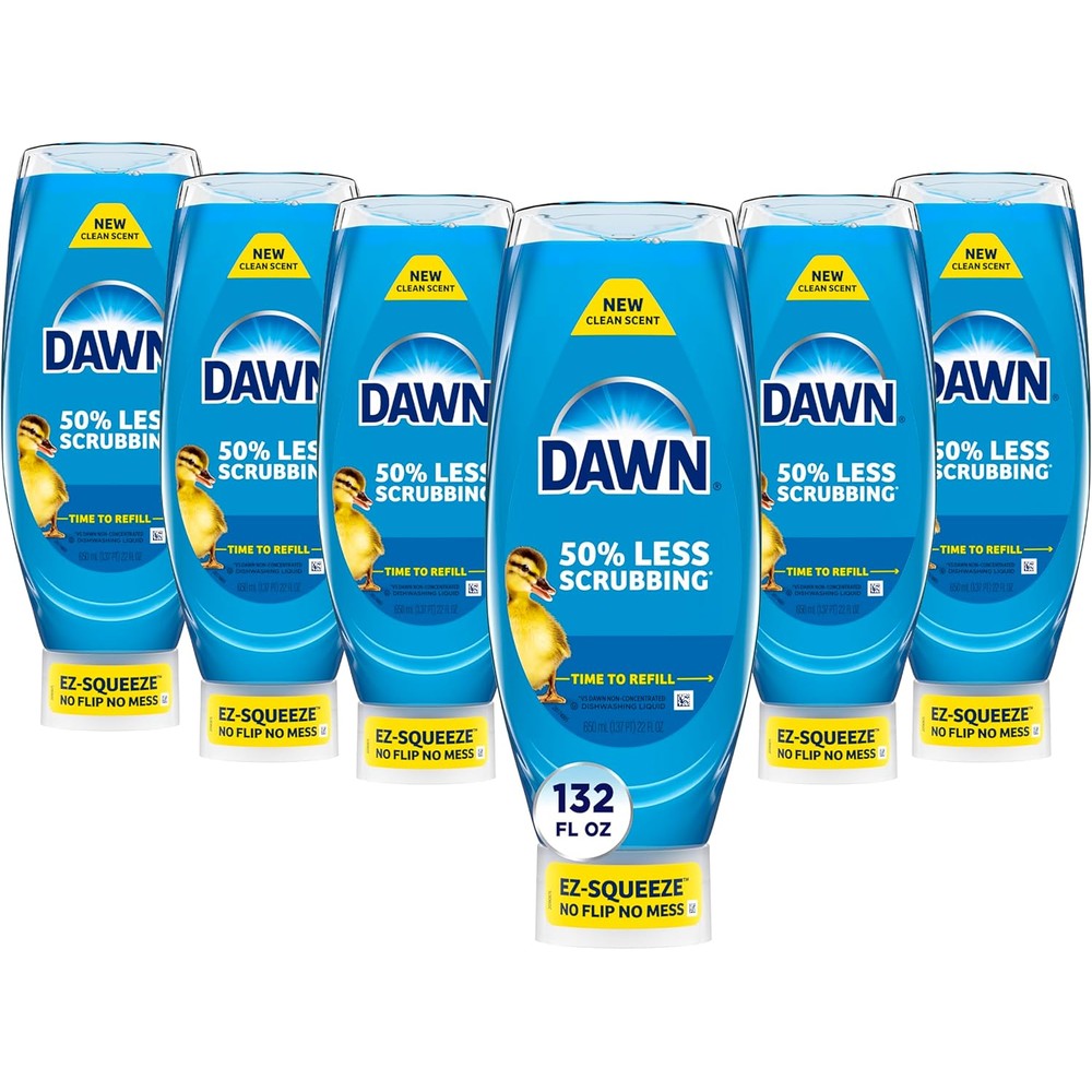 Dawn Ultra EZ-Squeeze Dish Soap Liquid, Dishwashing Liquid, Grease Removal, Upside Down Bottle, Original, 6x22 Fl Oz Bundle
