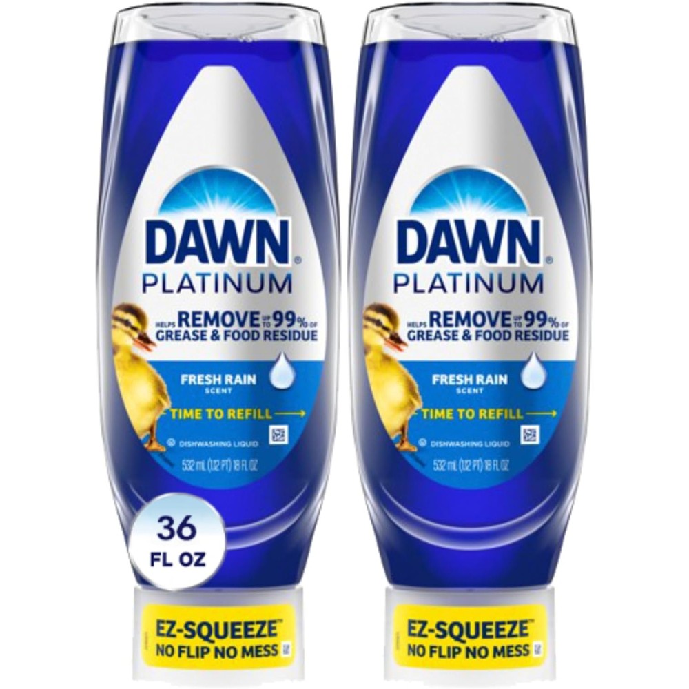 Dawn Platinum EZ-Squeeze Dish Soap, Dishwashing Liquid, Fresh Rain, 2x18oz Bundle