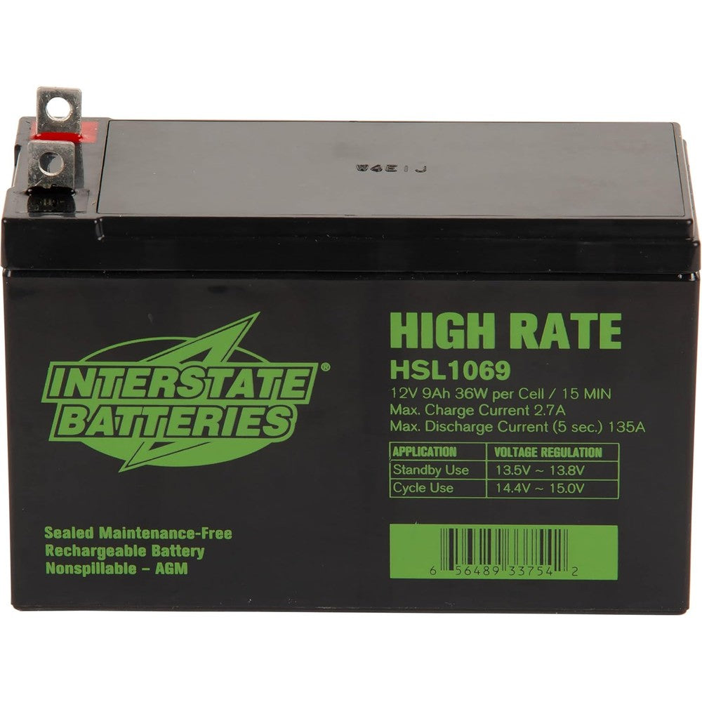 Interstate Batteries 12V 9Ah High Rate Battery (Nut & Bolt Terminal) SLA AGM VRLA Rechargeable Replacement for Generac Generators, 0G9449, UPS Backup Systems (HSL1069)