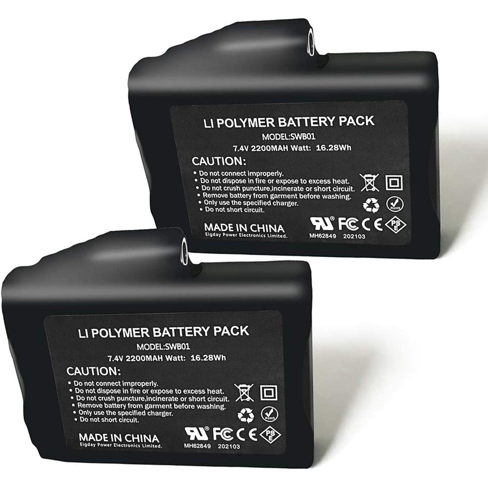 Sun Will rechargeable 7.4V lithium polymer batteries front view for heated apparel.