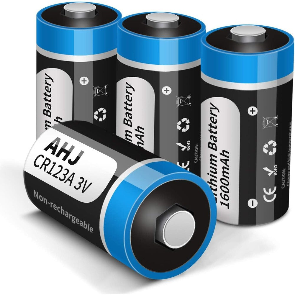 AHJ CR123A 3V Lithium Battery, 4 Pack 1600mAh CR123 CR17345 Battery with 10-Year Shelf Life UL Certification for Flashlight Alarm System etc, Non-Rechargeable, NOT for Arlo