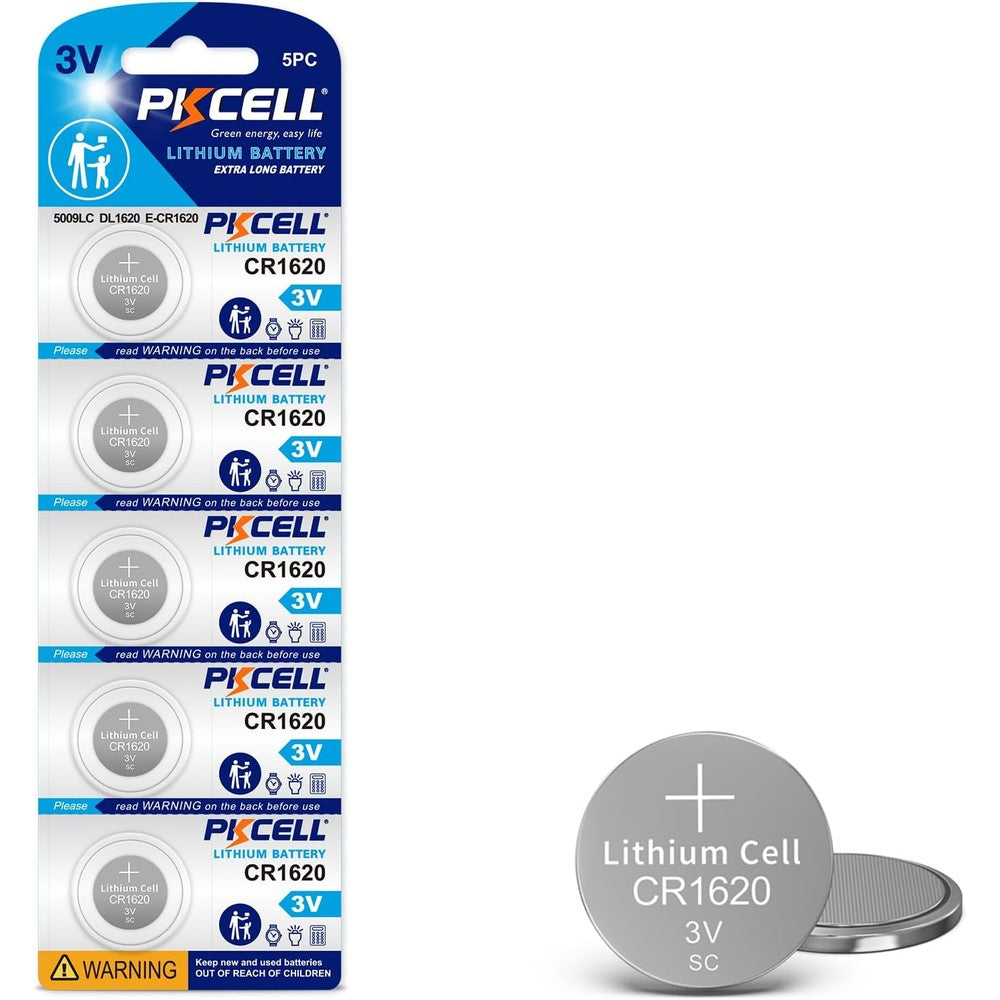 PKCELL 5 Pack CR 1620 Batteries CR1620 Lithium Battery 3V