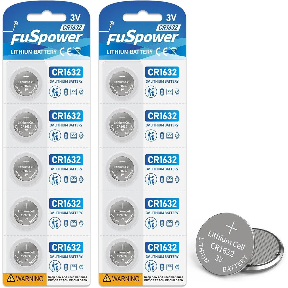 CR1632 Battery CR1632 Lithium Batteries 3V for Car Key Fob Alarm Sensors Fan Remote 10 Count (Pack of 1)