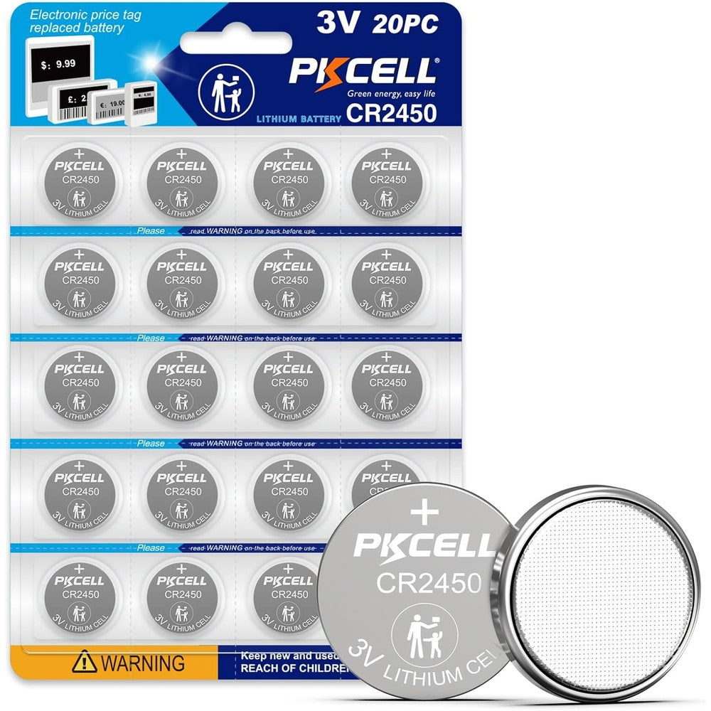 PKCELL 20 Pack CR2450 Battery CR 2450 3V Lithium Battery, 5-Year Shelf Life,High Capacity, Long Lasting Power, Mercury-Free