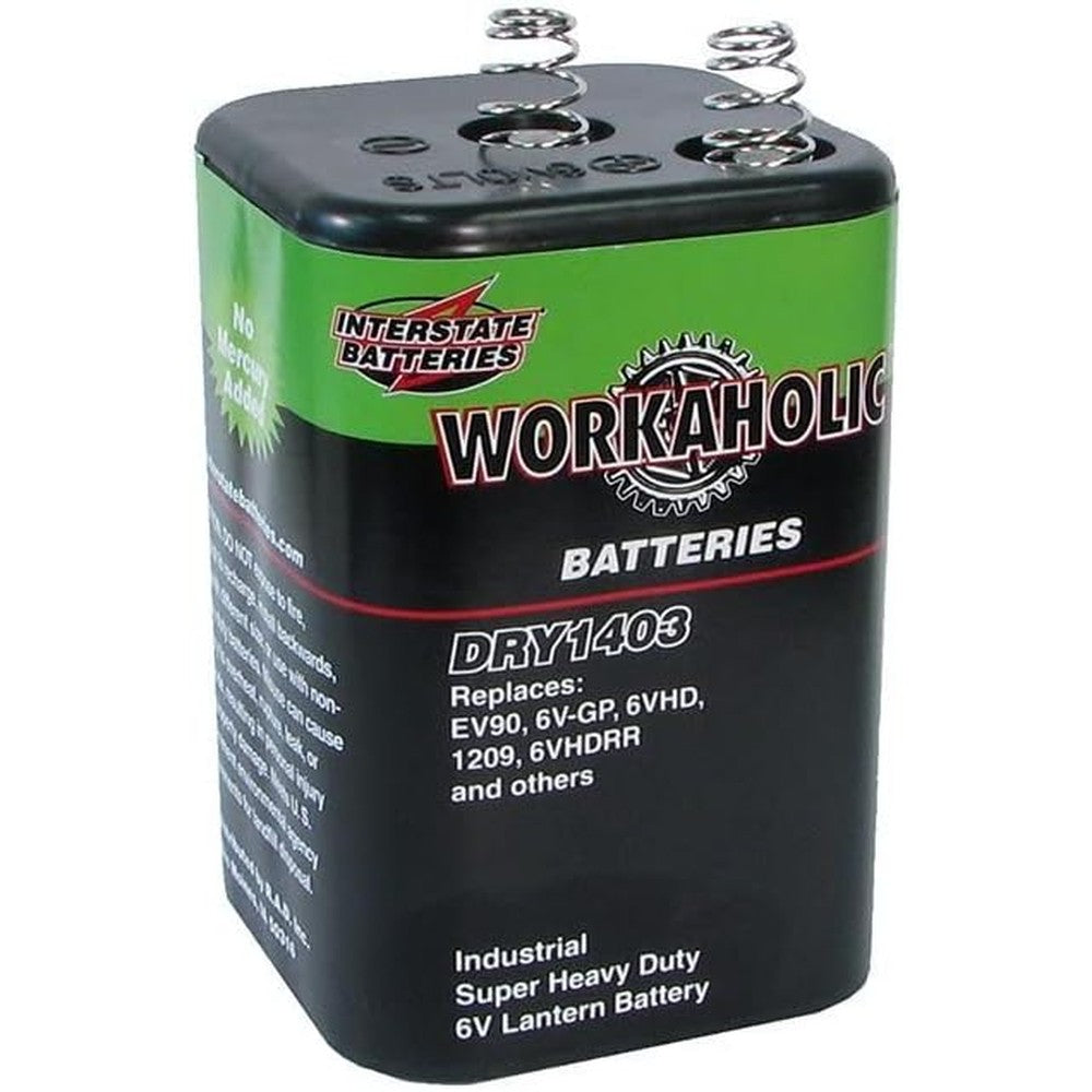 Interstate Batteries DRY1403 6 Volt heavy duty lantern battery front view featuring spring top terminals.