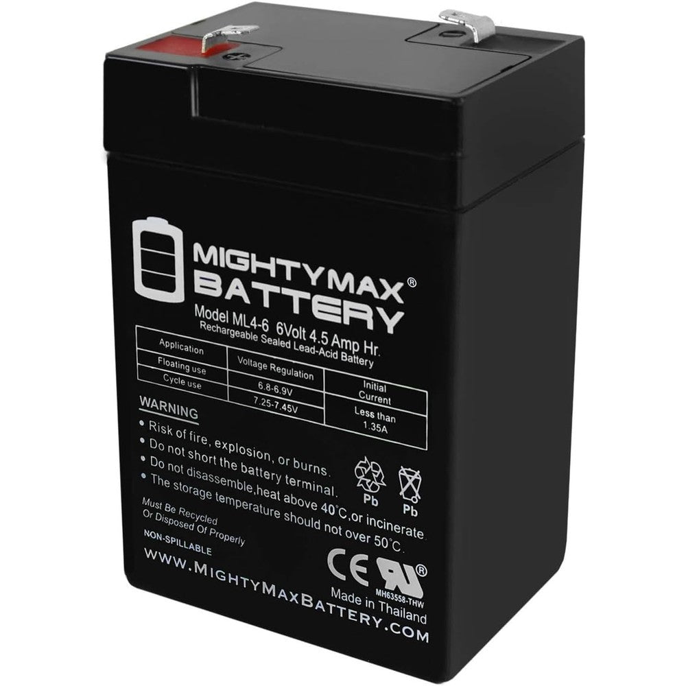Mighty Max Battery ML4-6 - 6V 4.5AH General 00648 Sealed Non-Spillable Emergency Light Battery WKA6-5F