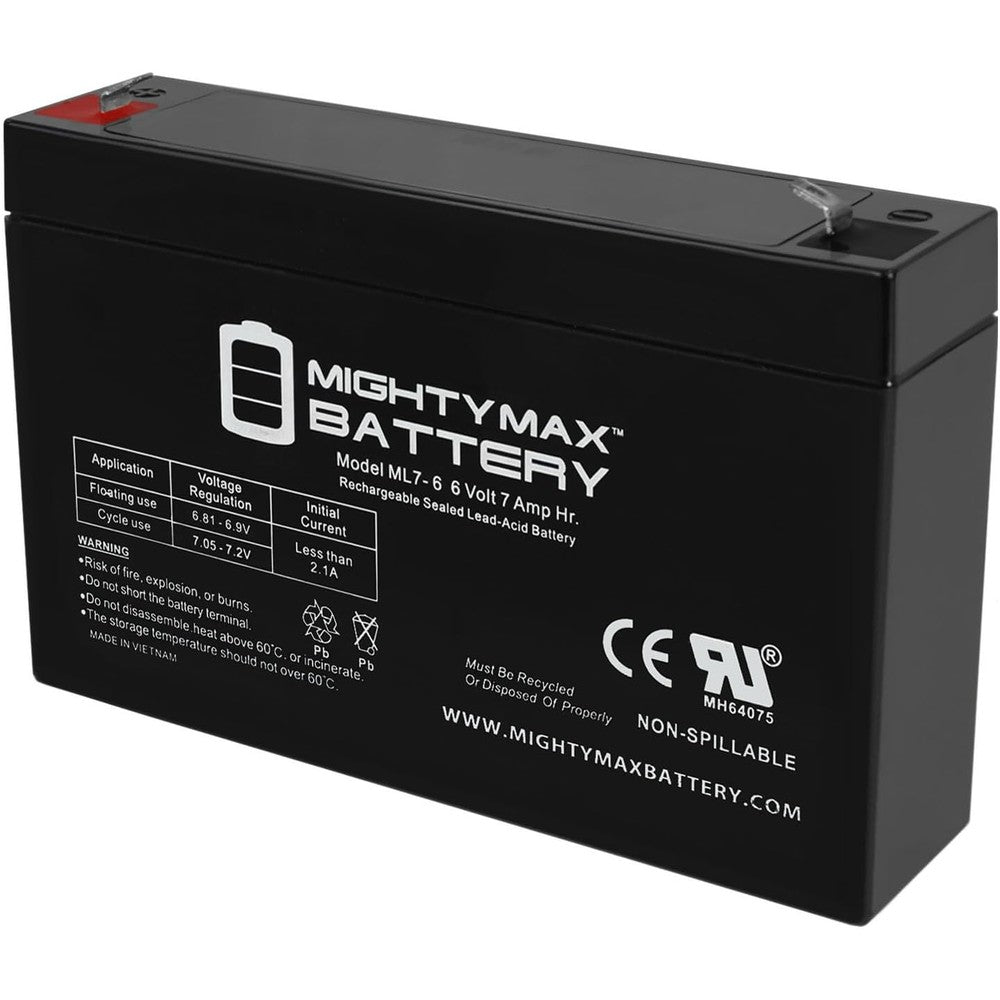 Mighty Max Battery ML7-6 - 6 Volt 7 AH, F1 Terminal, Rechargeable SLA AGM Battery, Mighy Max Product