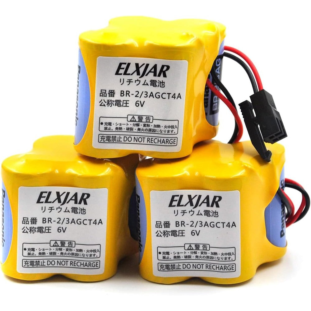 elxjar (3-Pack) BR-2/3AGCT4A 6V 4400mAh Replacement Battery for Panasonic FANUC A98L-0031-0025, CUSTOM-107, SHS749, ALIT0138, LIT0138 (Black Connector)