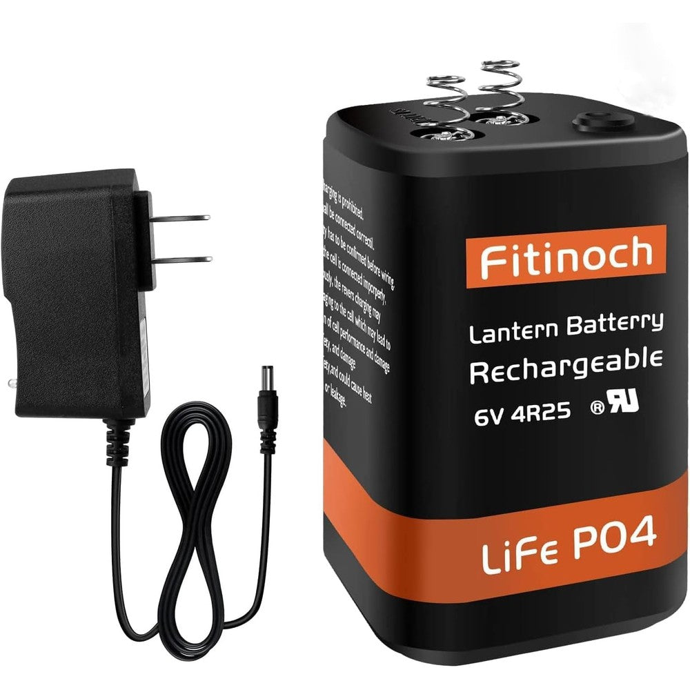 Fitinoch rechargeable six volt lithium lantern battery front view showing screw terminals