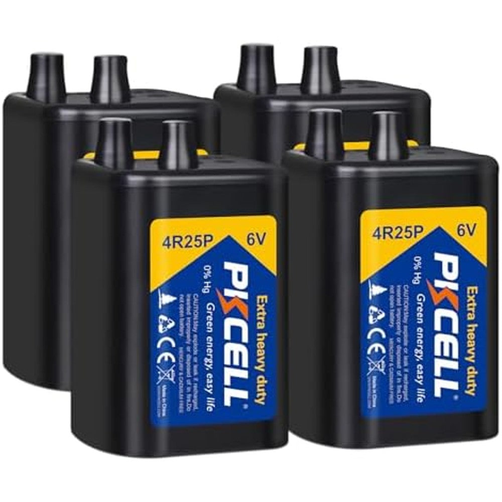 PKCELL 6 Volt Lantern Battery, 6V 4R25 Flashlight Battery with Spring Terminals, Heavy Duty Square Batteries with Long-Lasting Power for Lantern, Emergency Light, Deer Game Feeder, Fencing, 4 Count